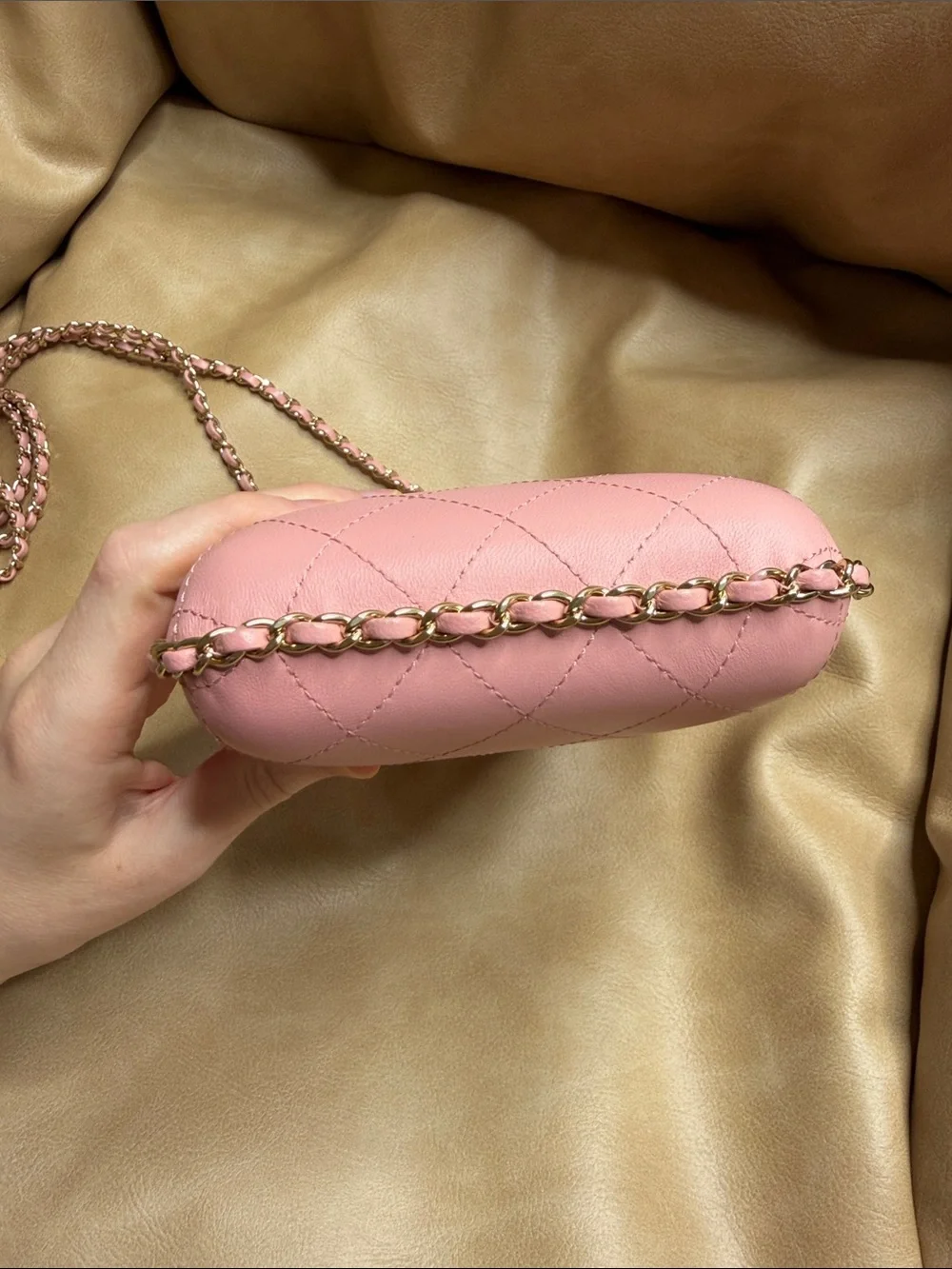CHANEL Pink Quilted Crossbody Phone Pouch with Chain